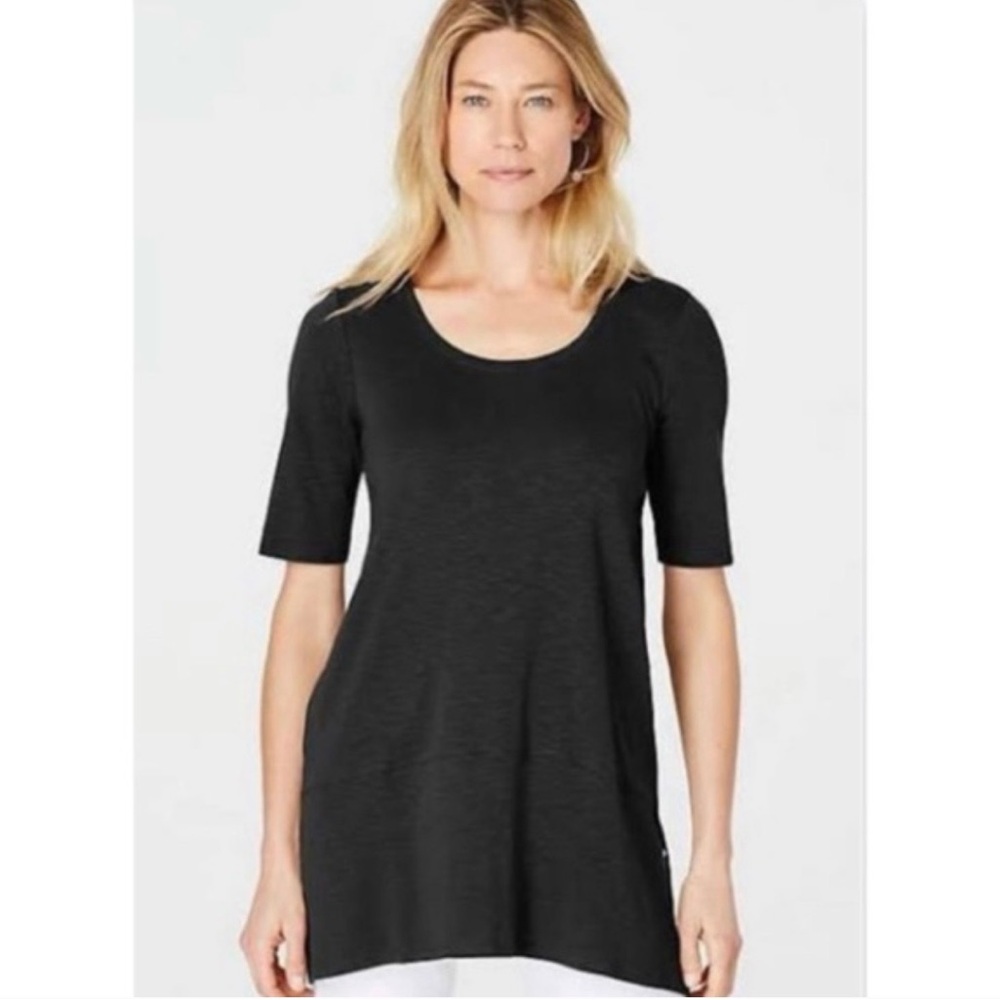 J. Jill Short Sleeve Pima Shirttail Tunic Black Size XL Petite